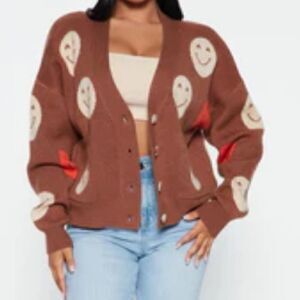 Forever 21 smiling face heavy thicker brown cardigan sweater